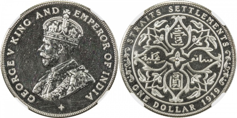 STRAITS SETTLEMENTS: George V, 1910-1936, AR dollar, 1919, KM-33, Bombay mint re...