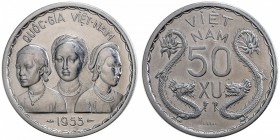 VIET NAM (SOUTH): 50 xu piéfort, 1953, KM-PE3, ESSAI, mintage of 104 pieces, wiped, but with brilliant specimen finish; included is a regular issue pi...