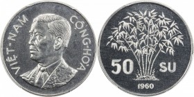 VIET NAM (SOUTH): Republic, 50 su, 1960, KM-4, bust of President Ngo Dihn Diem left // bamboo plants divide denomination, PCGS graded Proof 67. The 19...