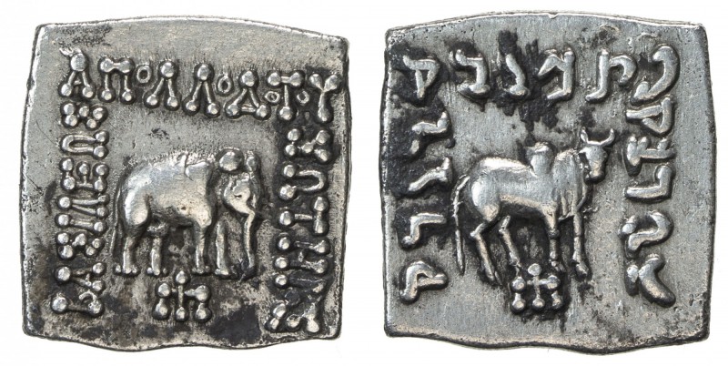 INDO-GREEK: Apollodotus I, ca. 180-160 BC, AR square drachm (2.41g), Bop-4F, ele...