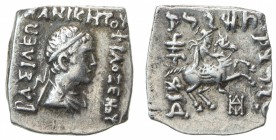 INDO-GREEK: Philoxenos, ca. 100-95 BC, AR square drachm (2.42g), Bop-4E, king's bust, diademed // king on horseback, rearing right, pleasing strike, l...