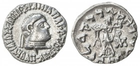 INDO-GREEK: Apollodotus II, ca. 80-65 BC, AR drachm (2.36g), Bop-2D, king's head right // Athena Alkidomes standing, holding shield decorated with aeg...