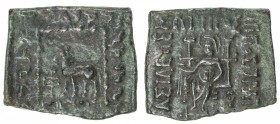 INDO-GREEK: Hippostratos, ca. 65-55 BC, AE square unit (6.33g), Bop-11A, Zeus enthroned // horse, VF-EF.