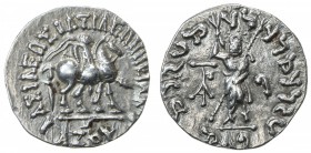 INDO-SCYTHIAN: Azes I, ca. 57-35 BC, AR drachm (2.36g), Mitch-2220/22, king on horseback, holding spear // Zeus standing, holding thunderbolt in raise...
