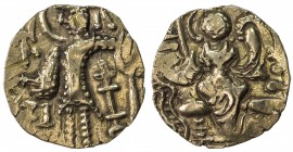 KIDARITE: Kidara, ca. 350-380, AV stater (7.93g), without mint or date, Mitch-3618/20, king left with trident // seated goddess Ardoksho, VF, R, ex Wi...