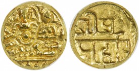 VIJAYANAGAR: Hara Hara II, 1377-1404, AV ½ pagoda, Fr-350, Mitch-1998:412, Siva & Parvati seated, holding trident & damaru, clear legend on reverse, N...