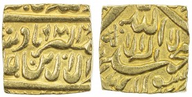 MUGHAL: Akbar I, 1556-1605, AV ½ mohur (5.24g), "Lahore", AH"988", KM-—, later imitation, derived from the KM-112.2 full mohur of Lahore, 18th/19th ce...