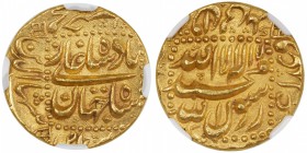 MUGHAL: Shah Jahan I, 1628-1658, AV mohur, Burhanpur, AH1063 year 26, KM-260.6, beautiful lustrous strike, NGC graded MS65.