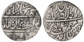 MUGHAL: Muhammad Akbar II, 1806-1837, AR rupee (11.09g), Shahjahanabad, AH122x year one, KM-777, with mint epithet Dar al-Khalifa, with umbrella privy...