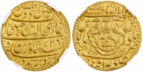 AWADH: Ghazi-ud-Din Haidar, 1819-1827, AV ashrafi (mohur), AH1236 year 2, KM-170.2, magnificent strike, with the full border on both obverse & reverse...