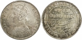 BIKANIR: Ganga Singh, 1887-1912, AR rupee, 1892, KM-72, with portrait of Queen Victoria, lovely toned lustrous example! PCGS graded MS64.