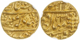 JAIPUR: Ram Singh, 1835-1880, AV mohur, Sawai Jaipur (1858) year 23, KM-125, citing Queen Victoria, NGC graded MS64.