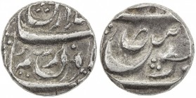 KAITHAL: Desu Singh, 1767-1781, AR rupee (11.11g), "Sahrind", ND, KM-—, 6-petal rosette in the N of bichun on the obverse, triplet of pellets between ...