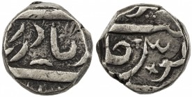 KAITHAL: Desu Singh, 1767-1781, AR rupee (10.90g), "Sahrind", ND, KM-—, Temple-23, coarse style, key symbol is a + between the U and S of jalus, VF, e...