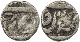 KAITHAL: Desu Singh, 1767-1781, AR rupee (10.83g), "Sahrind", ND, KM-—, Temple-23, coarse style, key symbol is a triplet of pellets between the L and ...