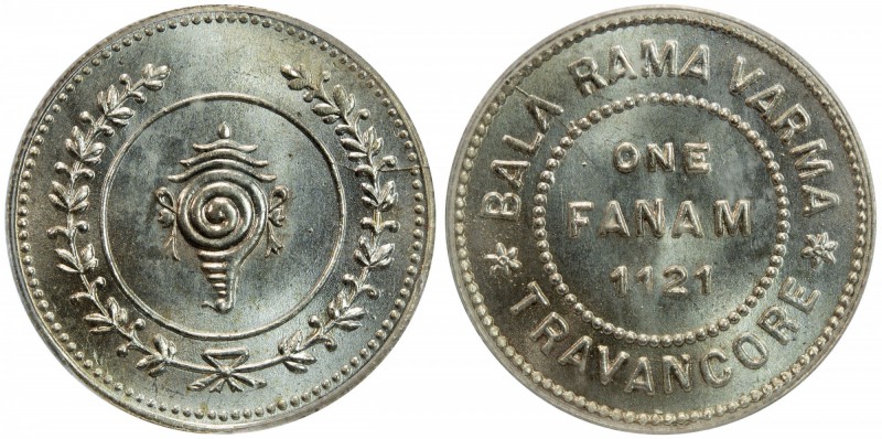 TRAVANCORE: Bala Rama Varma VI, 1924-1949, AR fanam, ME1121, KM-65, PCGS graded ...