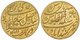BENGAL PRESIDENCY: 1793-1818, AV mohur (12.36g), "Murshidabad", AH1202 year 19 (frozen), Stv-4.3, Prid-62, struck at the Calcutta mint, small dot adde...