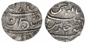 BOMBAY PRESIDENCY: AR 1/5 rupee (2.30g), Munbai, year one (ahad), Stv-7.20, Malabar Coast issue, in the name of Shah Jahan II, 1 small nick, EF-AU.