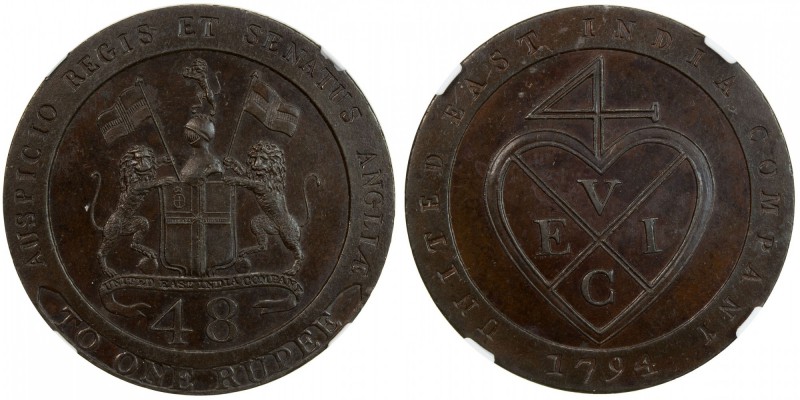 MADRAS PRESIDENCY: AE 1/48 rupee, Soho mint, 1794, KM-394, Stv-5.167, East India...