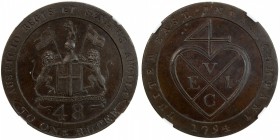 MADRAS PRESIDENCY: AE 1/48 rupee, Soho mint, 1794, KM-394, Stv-5.167, East India Company issue, NGC graded PF63 BR.