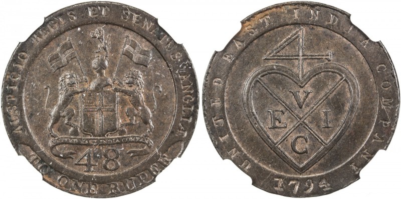 MADRAS PRESIDENCY: AE 1/48 rupee, 1794, KM-392, Stv-5.167 edge #2, East India Co...