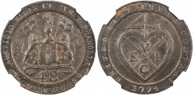 MADRAS PRESIDENCY: AE 1/48 rupee, 1794, KM-392, Stv-5.167 edge #2, East India Company issue, NGC graded AU58 BR.