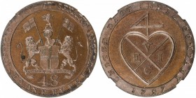 MADRAS PRESIDENCY: AE 1/48 rupee, 1797, KM-398, East India Company issue, NGC graded PF64 BR.