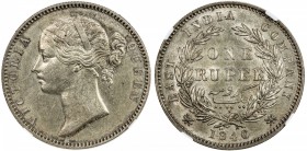 BRITISH INDIA: Victoria, Queen, 1837-1876, AR rupee, 1840(m), S&W-3.37, East India Company, W.W.S. on truncation, type B/I with 28 berries, NGC graded...