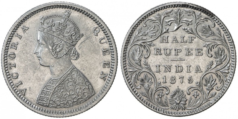 BRITISH INDIA: Victoria, Queen, 1837-1876, AR ½ rupee, 1875(b), KM-472, dot mint...
