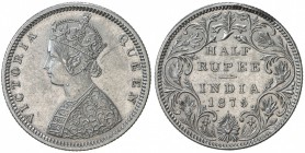 BRITISH INDIA: Victoria, Queen, 1837-1876, AR ½ rupee, 1875(b), KM-472, dot mint mark below the date on the reverse, cleaned, strong EF.