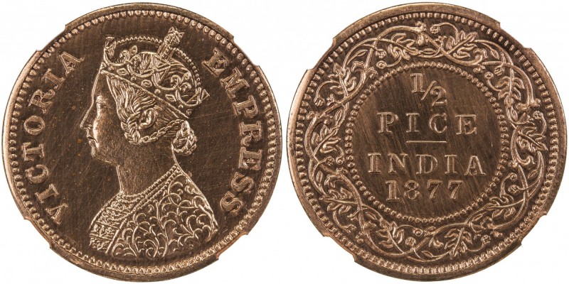 BRITISH INDIA: Victoria, Empress, 1876-1901, AE ½ pice, 1877(b), KM-484, proof r...