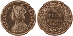BRITISH INDIA: Victoria, Empress, 1876-1901, AE ½ pice, 1877(b), KM-484, proof restrike, NGC graded PF64 RD.