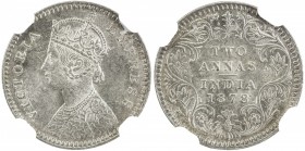 BRITISH INDIA: Victoria, Empress, 1876-1901, AR 2 annas, 1878(c), KM-488, S&W-6.354, type B/II, NGC graded MS63.