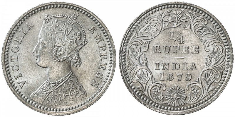 BRITISH INDIA: Victoria, Empress, 1876-1901, AR ¼ rupee, 1879-C, KM-490, UNC.
