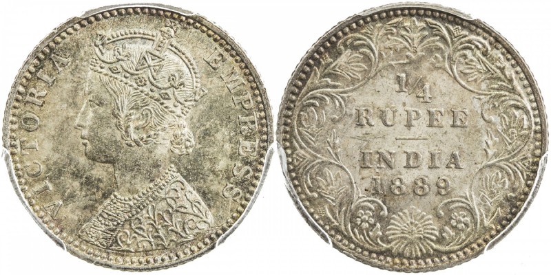 BRITISH INDIA: Victoria, Empress, 1876-1901, AR ¼ rupee, 1889-B, KM-490, S&W-296...