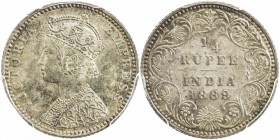 BRITISH INDIA: Victoria, Empress, 1876-1901, AR ¼ rupee, 1889-B, KM-490, S&W-296, incuse mintmark, PCGS graded MS63.