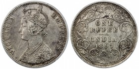BRITISH INDIA: Victoria, Empress, 1876-1901, AR rupee, 1897-C, KM-492, scarce date, PCGS graded EF45.