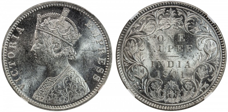 BRITISH INDIA: Victoria, Empress, 1876-1901, AR rupee, 1901(c), KM-492, type A/1...