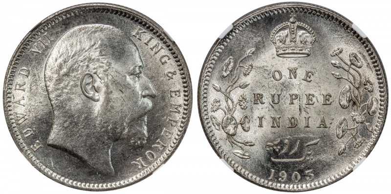 BRITISH INDIA: Edward VII, 1901-1910, AR rupee, 1903(c), KM-508, NGC graded MS64...