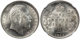 BRITISH INDIA: Edward VII, 1901-1910, AR rupee, 1903(c), KM-508, NGC graded MS64.