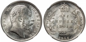 BRITISH INDIA: Edward VII, 1901-1910, AR rupee, 1903(c), KM-508, NGC graded MS64.