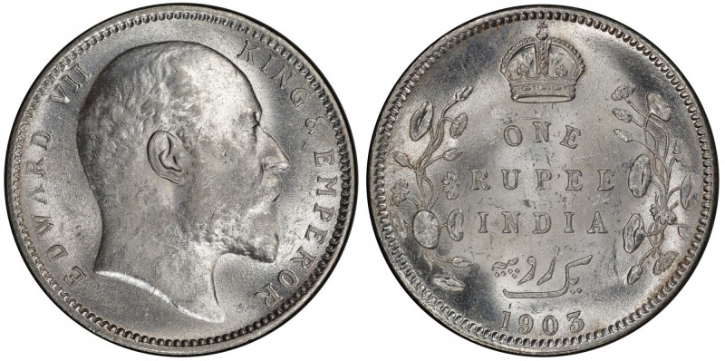 BRITISH INDIA: Edward VII, 1901-1910, AR rupee, 1903(c), KM-508, S&W-7.15, Pridm...