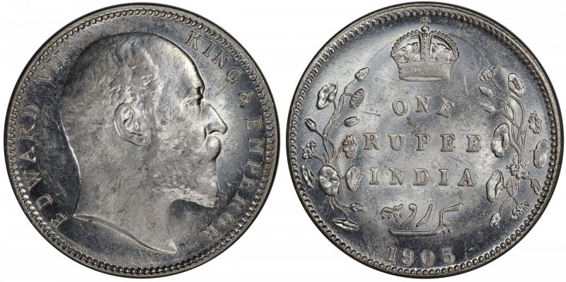 BRITISH INDIA: Edward VII, 1901-1910, AR rupee, 1903(B), KM-508, S&W-7.18, Pridm...