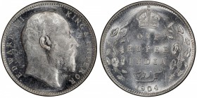 BRITISH INDIA: Edward VII, 1901-1910, AR rupee, 1904(B), KM-508, S&W-7.25, Pridmore-200, PCGS graded MS63 (Secure Holder).