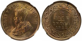 BRITISH INDIA: George V, 1910-1936, AE ½ pice, 1922(c), KM-510, scarce date in mint state, NGC graded MS65 RB.