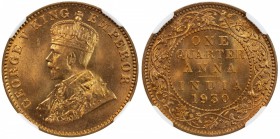 BRITISH INDIA: George V, 1910-1936, AE ¼ anna, 1930(b), KM-512, NGC graded MS65 RD.