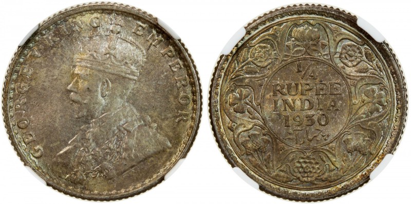 BRITISH INDIA: George V, 1910-1936, AR ¼ rupee, 1930(c), KM-518, lightly toned, ...