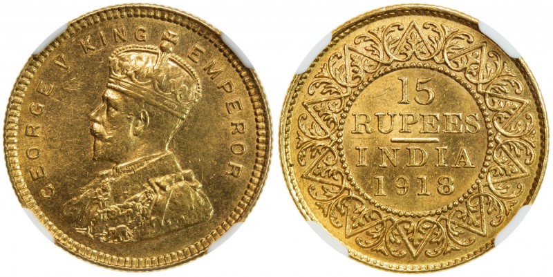 BRITISH INDIA: George V, 1910-1936, AV 15 rupees, 1918(b), KM-525, S&W-8.1, a lo...