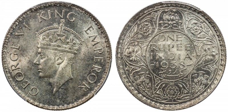 BRITISH INDIA: George VI, 1936-1947, AR rupee, 1938(b), KM-555, with dot below t...