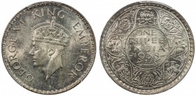 BRITISH INDIA: George VI, 1936-1947, AR rupee, 1938(b), KM-555, with dot below the reverse, PCGS graded MS63.